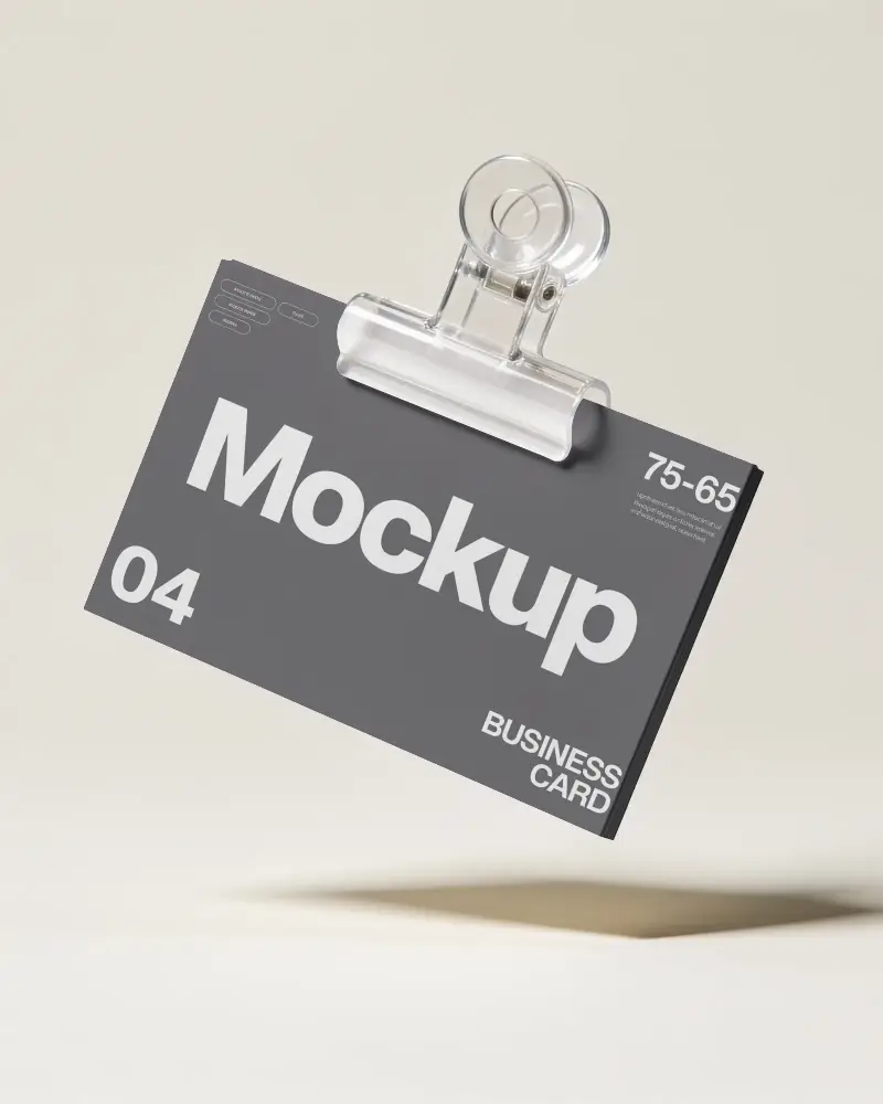 Professional Business Card Mockup With Transparent Clip Floating In Minimal Background