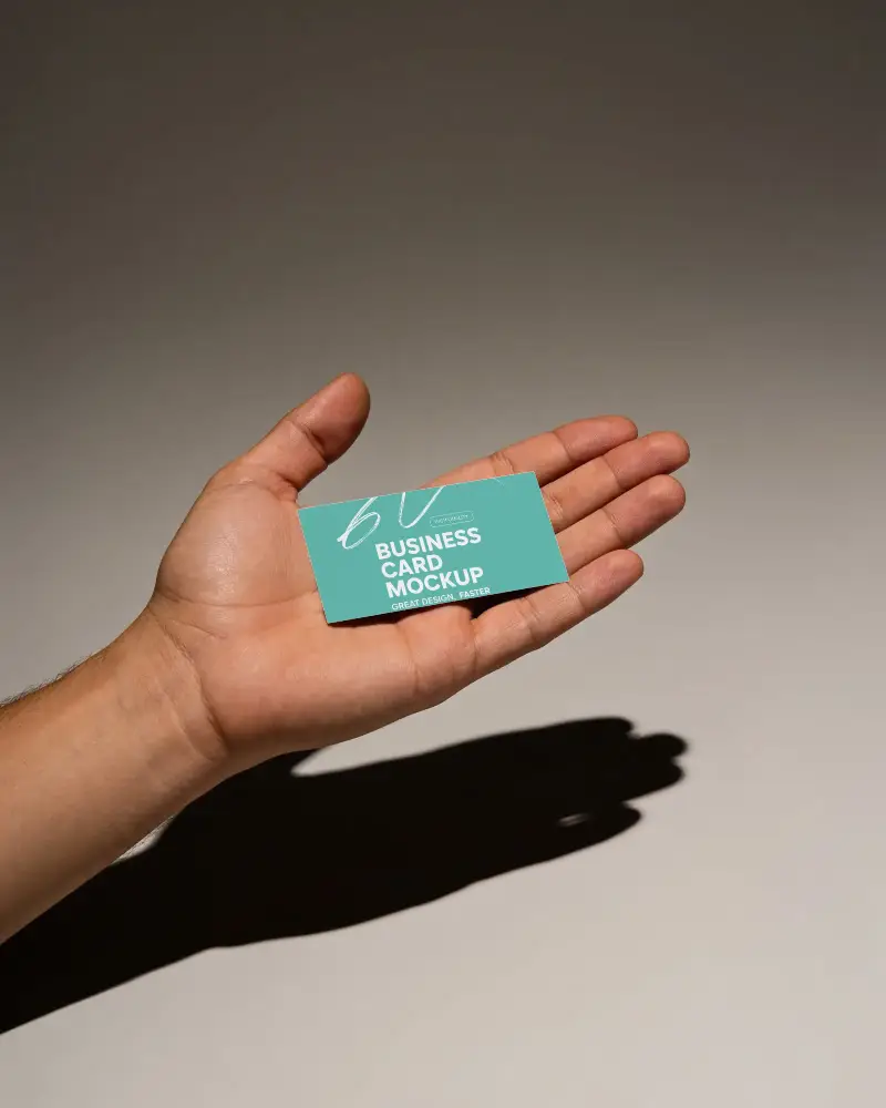 Minimalistic Blank Business Card Mockup In Hand With Soft Shadow Background For Branding