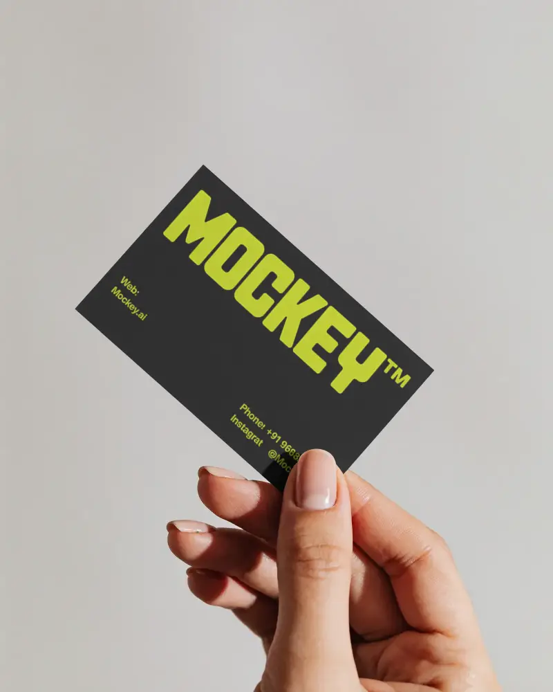 Close Up Minimalist Business Card Mockup In Hand On Plain Background Branding Design Presentation