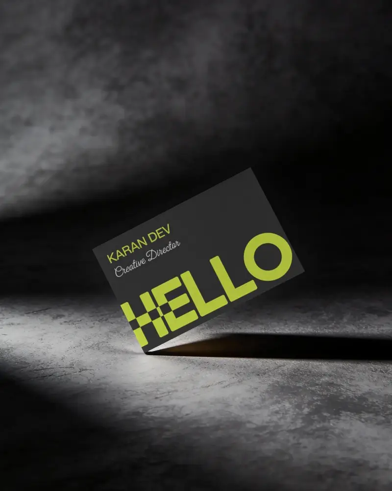Professional Clean Business Card Mockup Standing Upright On Rough Concrete Texture Background