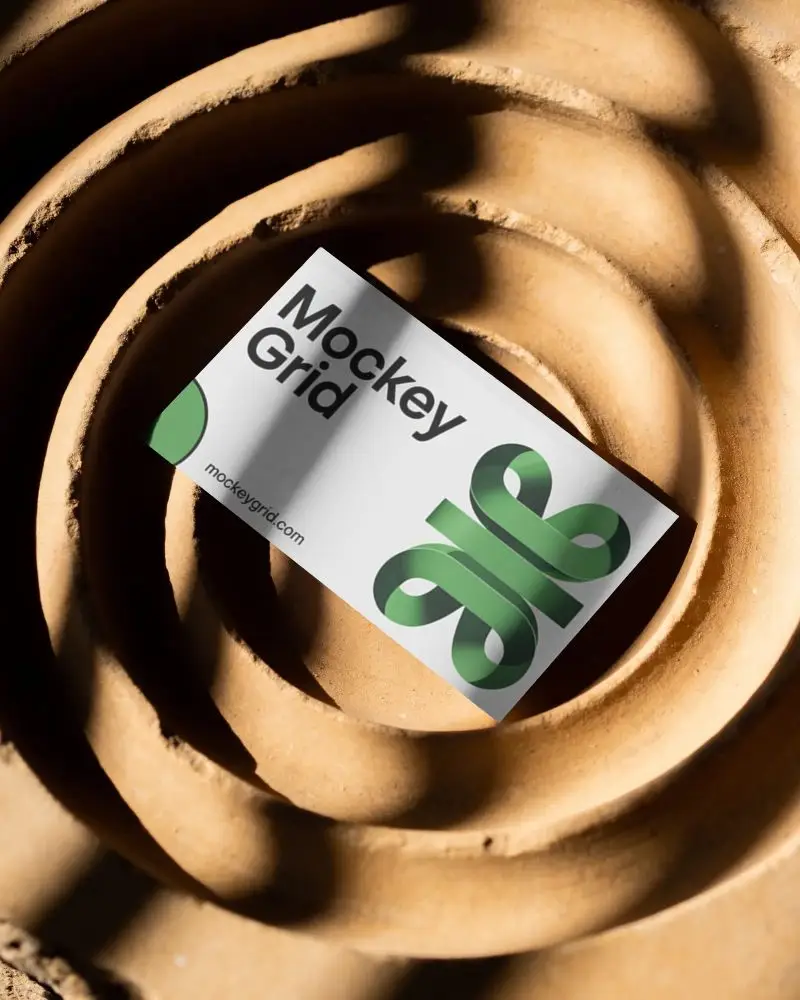 Corporate Business Card Mockup With Natural Shadow Effect On Geometric Surface