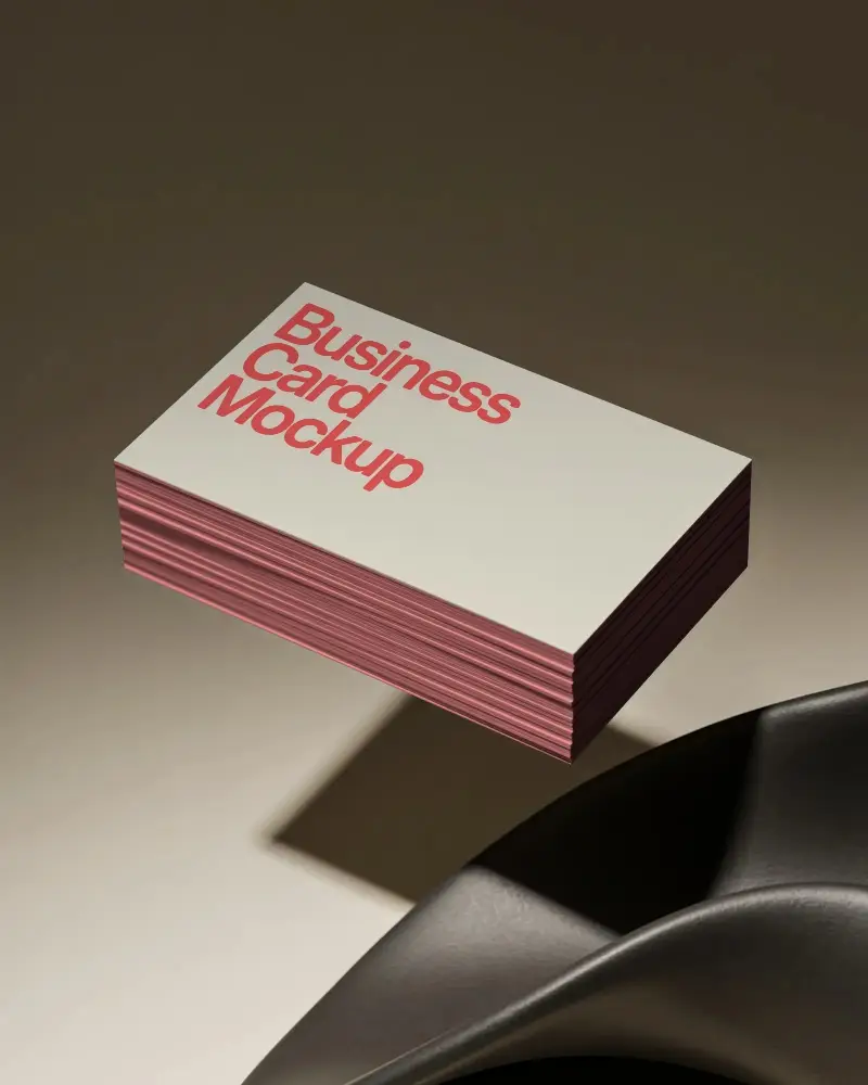 Clean Simple Business Card Mockup Floating Above Dark Textured Surface For Showcase