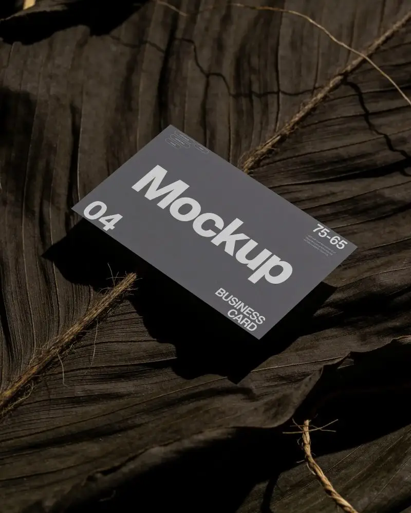 Minimalist Business Card Mockup On Textured Dry Leaf For Unique Brand Presentation