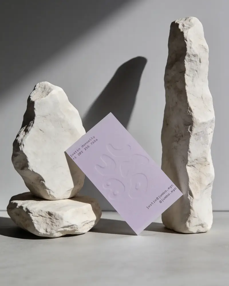 Blank Portrait Business Card Mockup With Natural Stone Elements For Branding Presentation