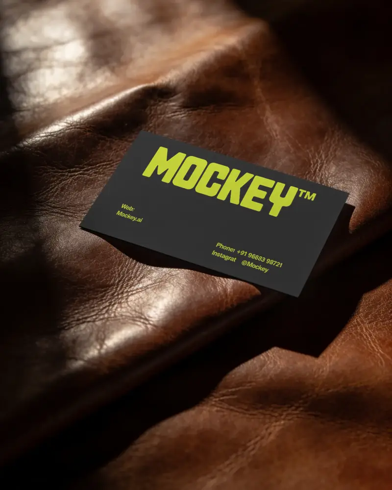 Empty Business Card Mockup On Natural Leather Background For Branding Showcase