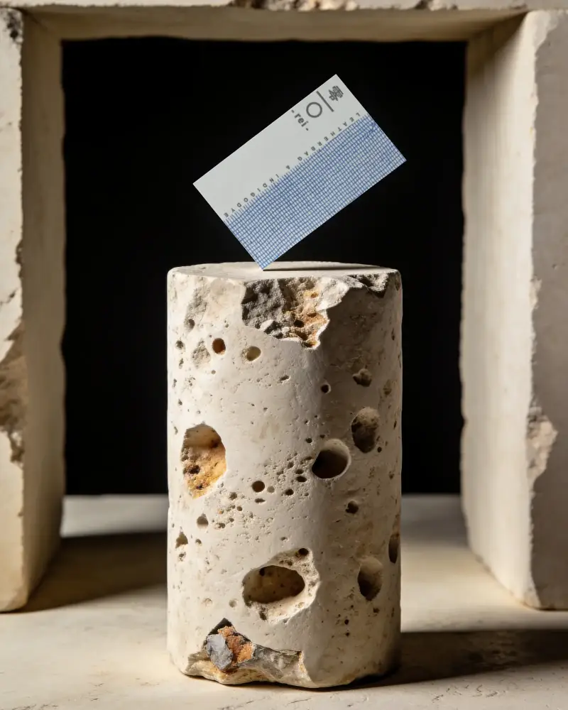 Premium Minimalist Business Card Mockup With Texture Rough Stone Stand Isolated On Dark