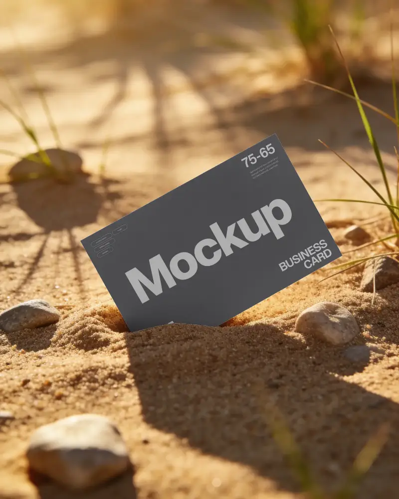 Blank Business Card Mockup In Natural Sandy Outdoor Setting With Rocks And Grass