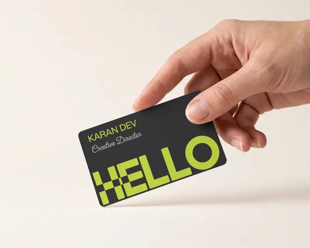 Business Card Mockup In Hand Showcasing Minimalist Brand Identity And Creative Design Presentation