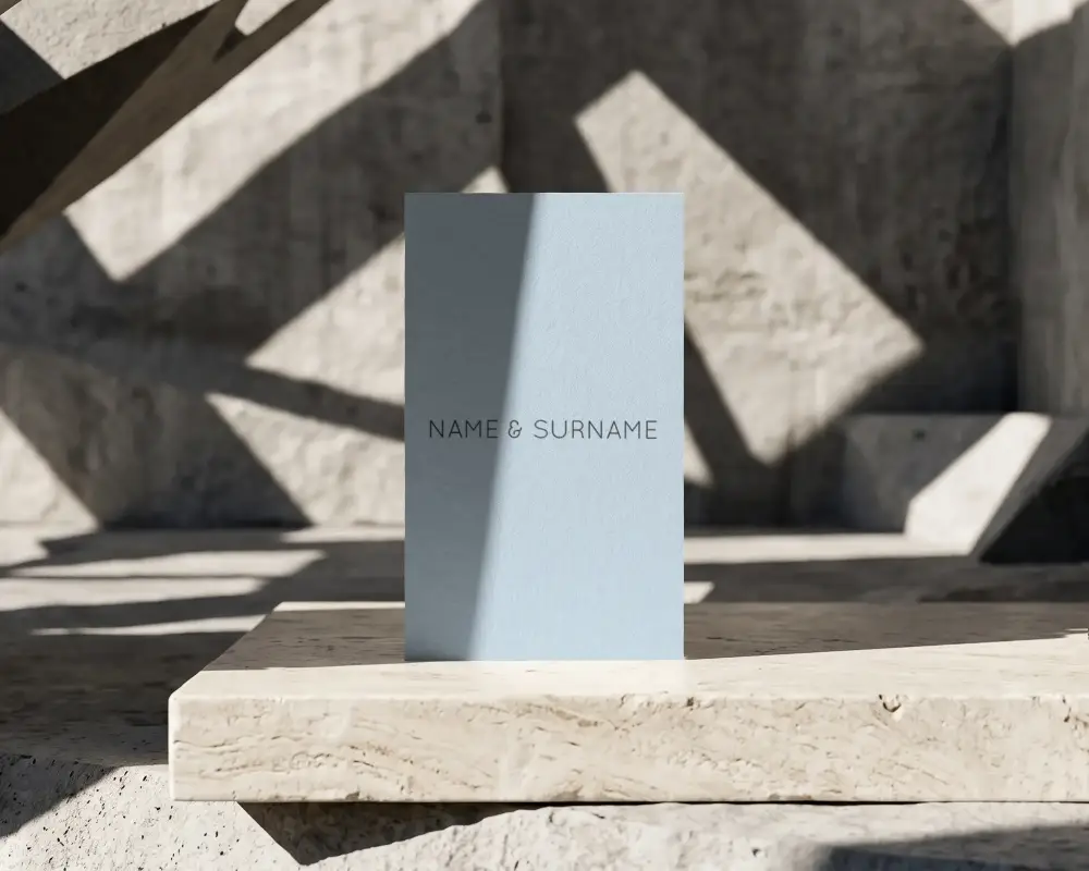 Modern Minimalist Business Card Mockup On Textured Stone With Shadow Play Background