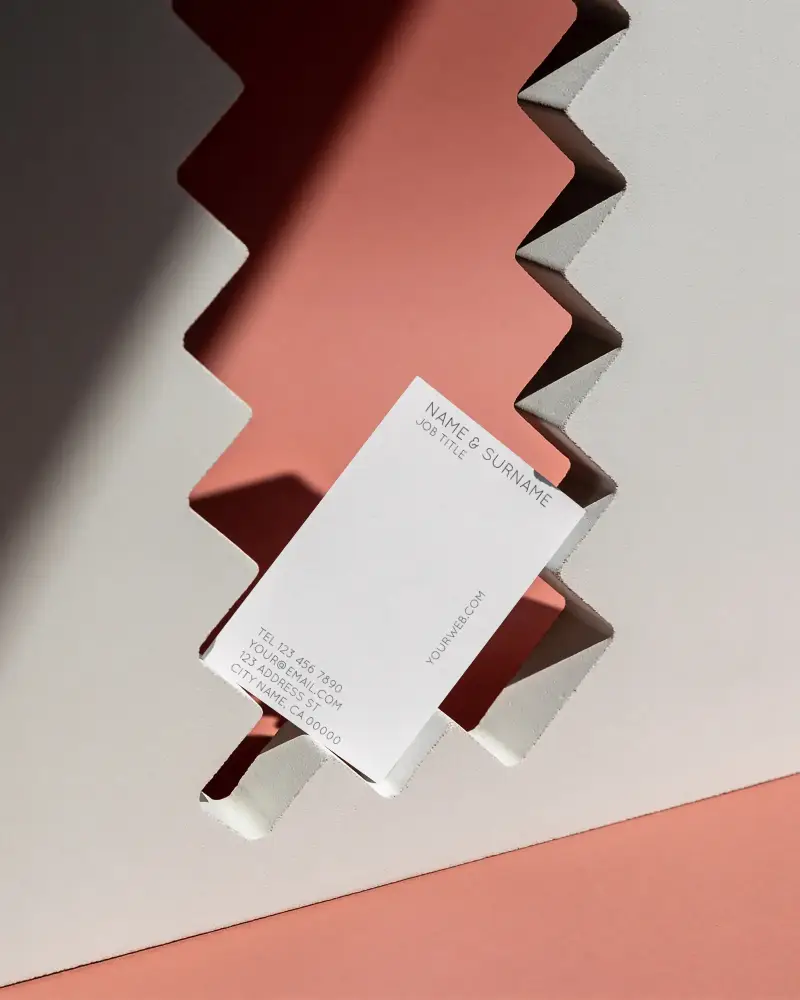 Clean Minimalist Business Card Mockup In Creative Geometric Layout With Sharp Edges