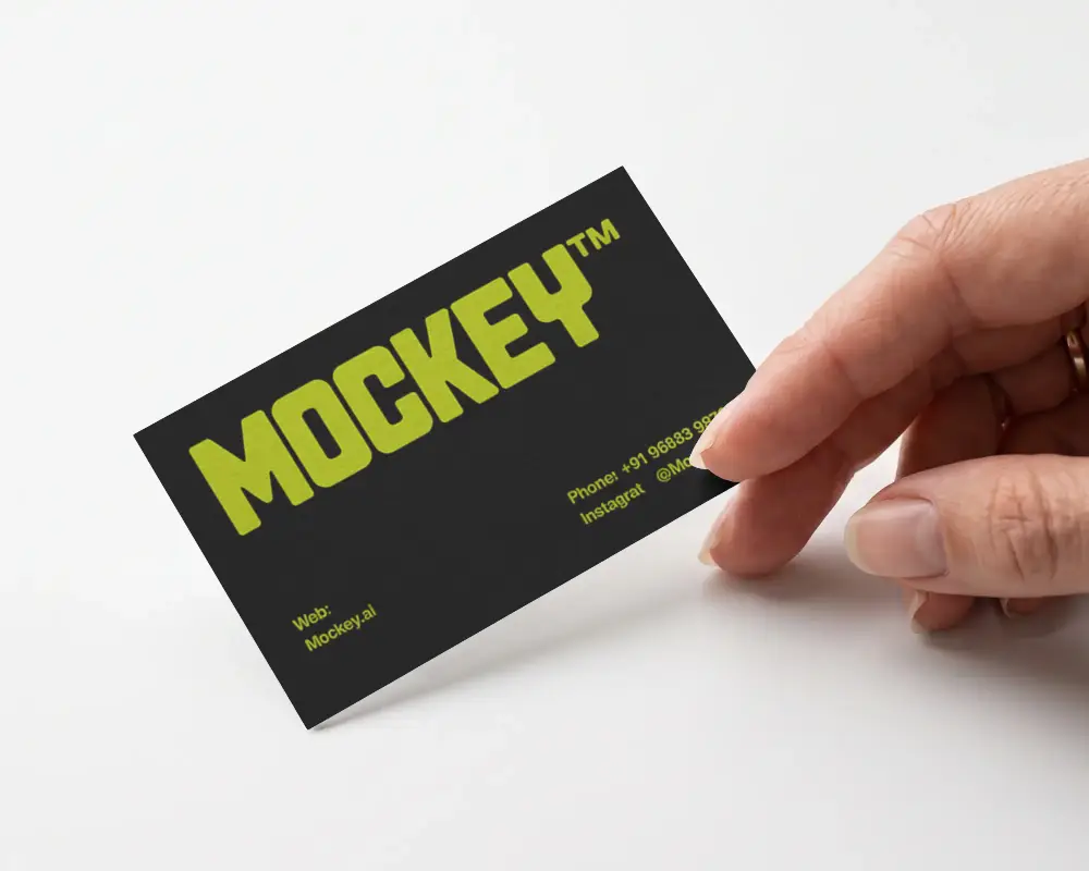 Blank Portrait Business Card In Hand Mockup Texture Paper Clean Presentation For Branding