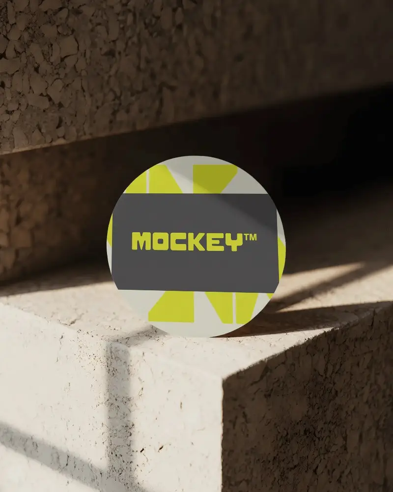 Round Minimalist Clean Circle Business Card Mockup On Textured Concrete Surface Shadows