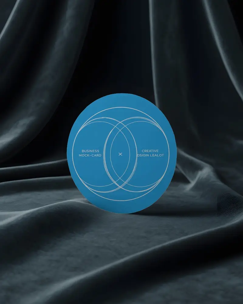 Premium Circular Business Card Mockup With Soft Fabric Drape For Design Showcase