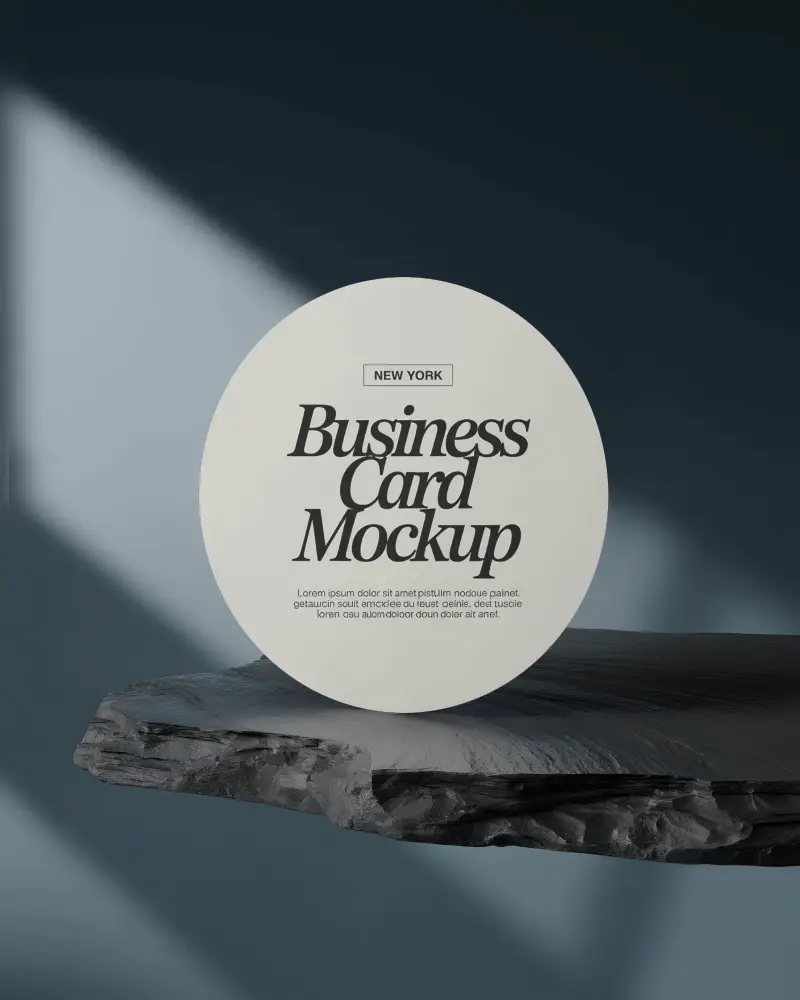 Business Card Mockup With Minimalist Stone Surface And Elegant Light Shadow Effect