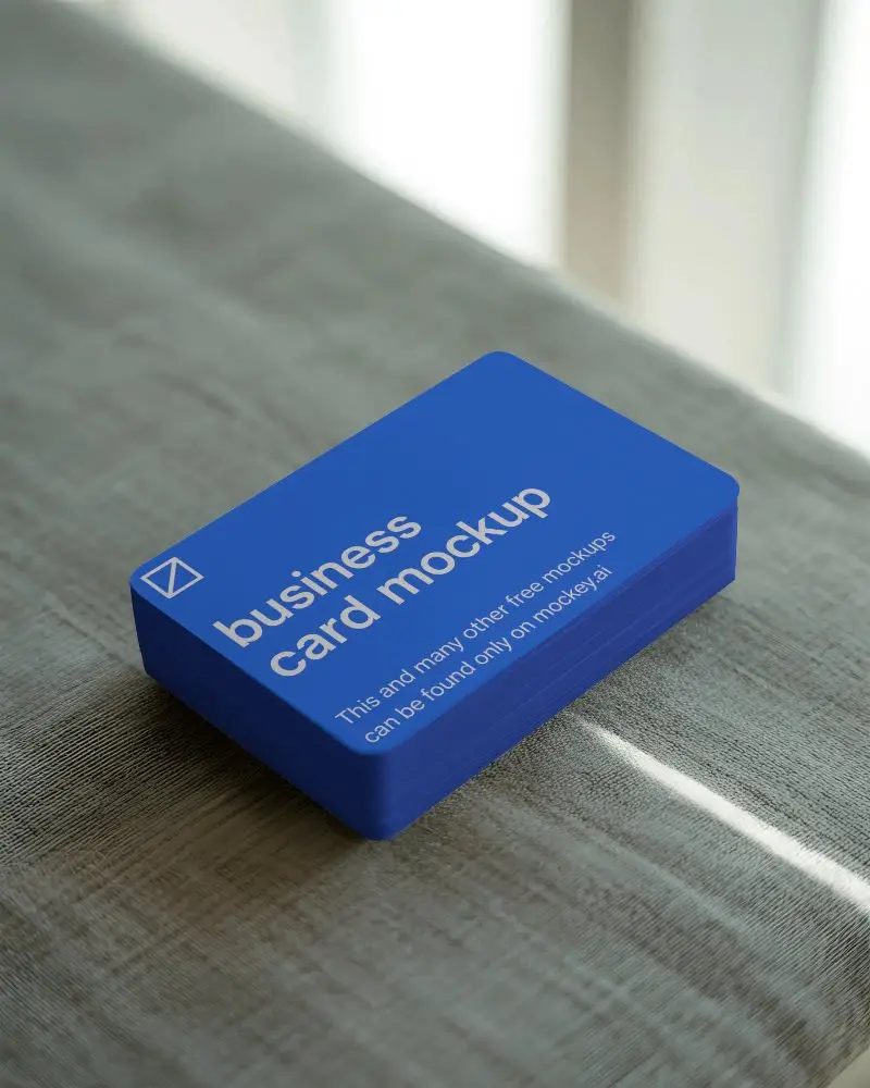 Realistic Business Card Mockup With Rounded Corners Placed On Fabric Surface