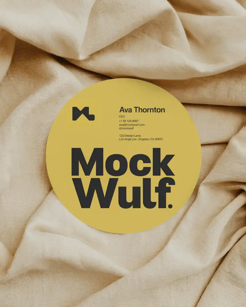 Beige Fabric Surface Round Business Card Mockup Soft Texture With Natural Light