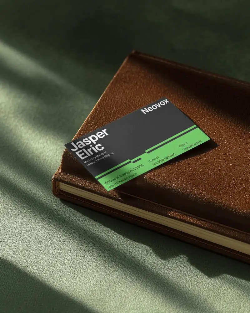 Minimalist Business Card Mockup On Leather Notebook In Natural Light