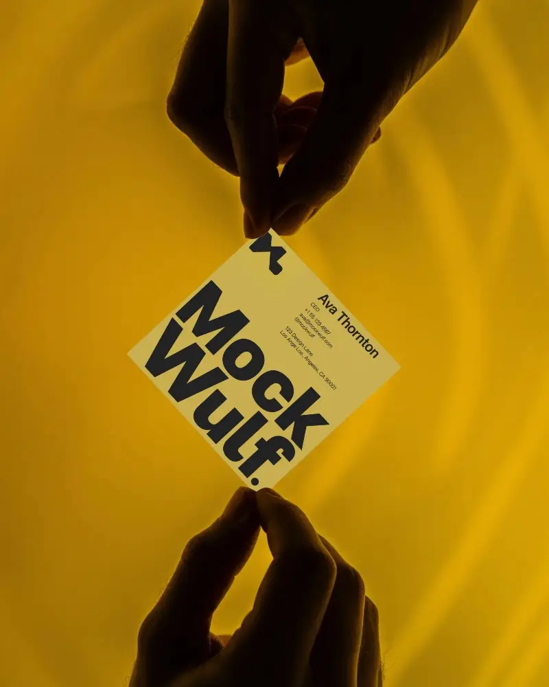 Minimalistic Modern Business Card Mockup Held By Hands On Bright Background For Design