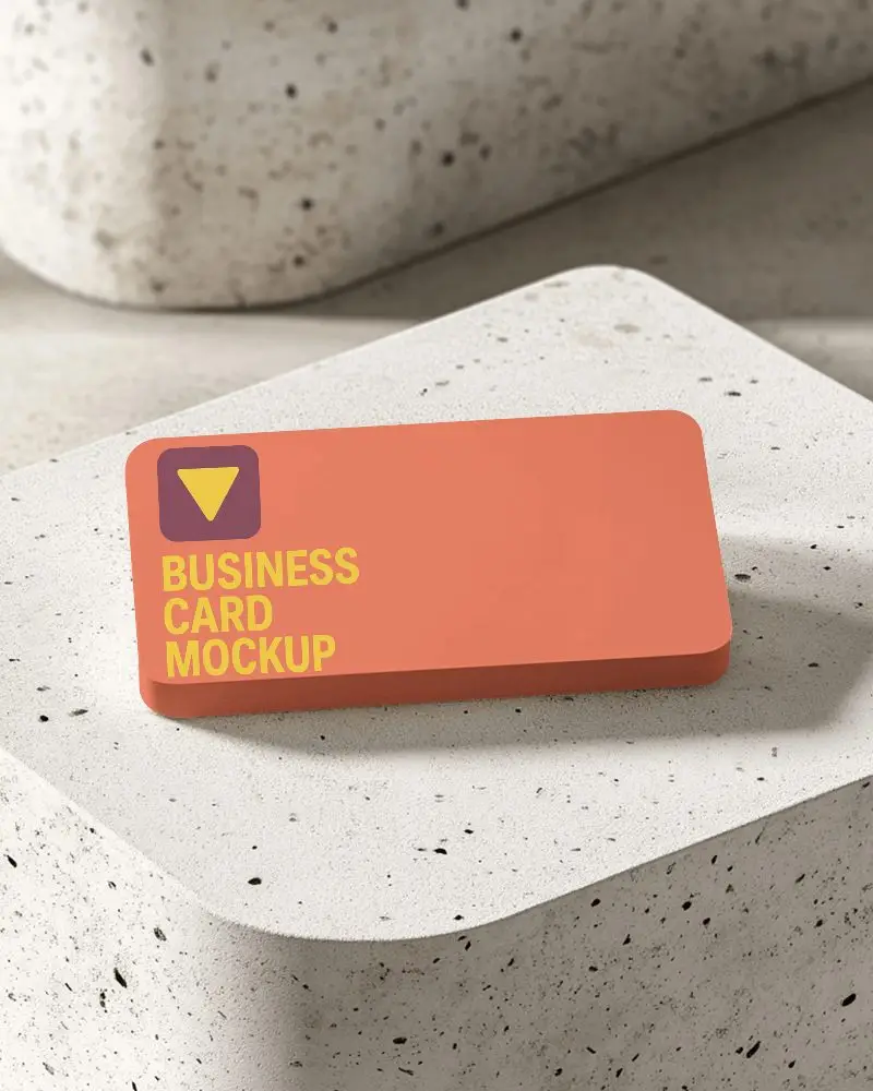 Horizontal Flat Business Card Mockup On Textured Cream Concrete Surface Minimalistic And Premium Setting