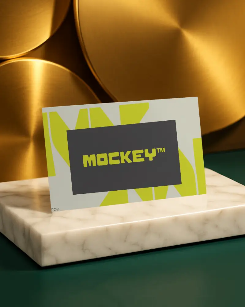 Professional Business Card Mockup On Marble Surface With Metallic Circle Background Setup