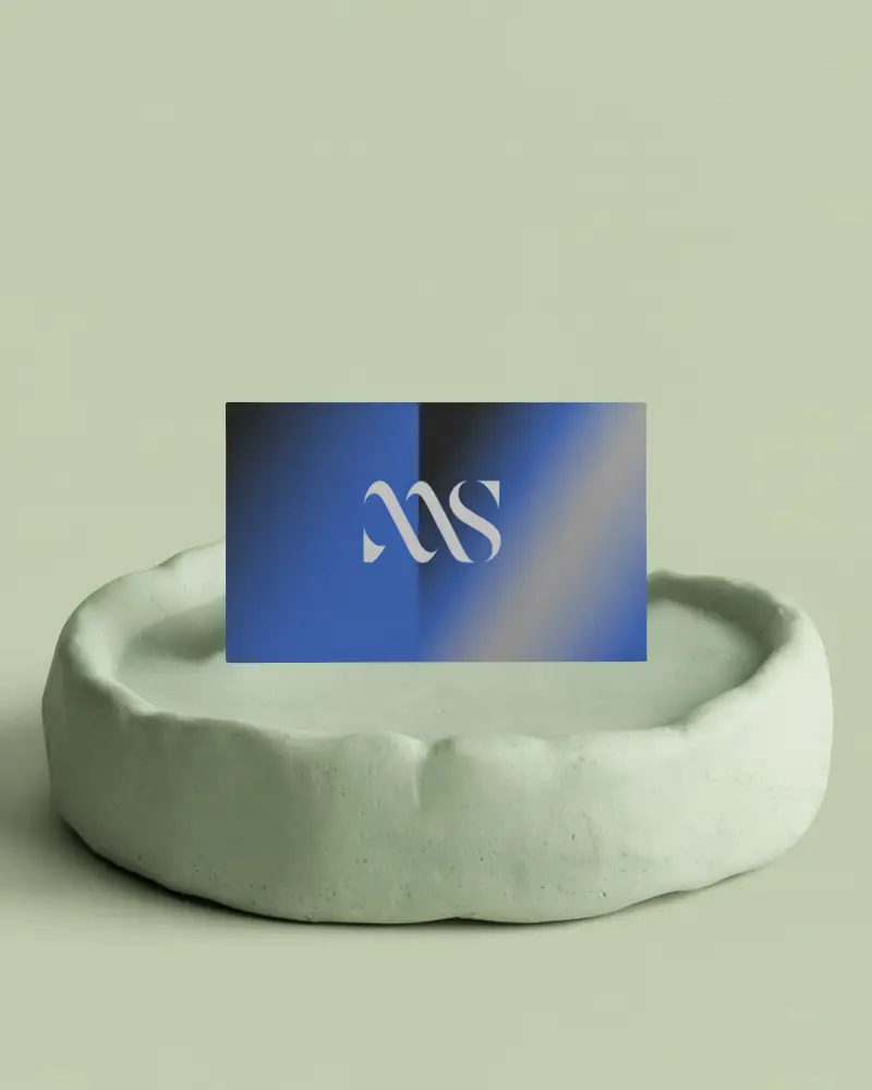 Professional Business Card Mockup On Unique Organic Shape Clay Stand For Premium Branding