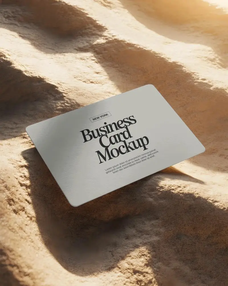 Minimalist Flat Of Business Card On Textured Background With Shadow And Light Play