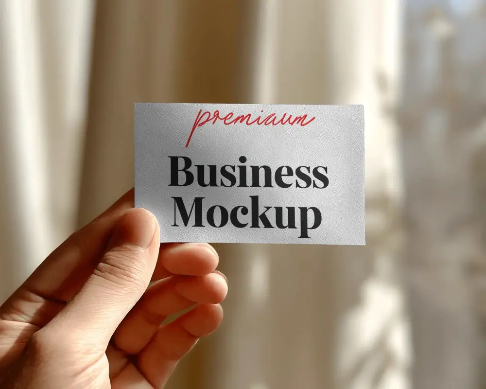 Closeup Of Hand Holding Textured Business Card Mockup With Soft Focus Background