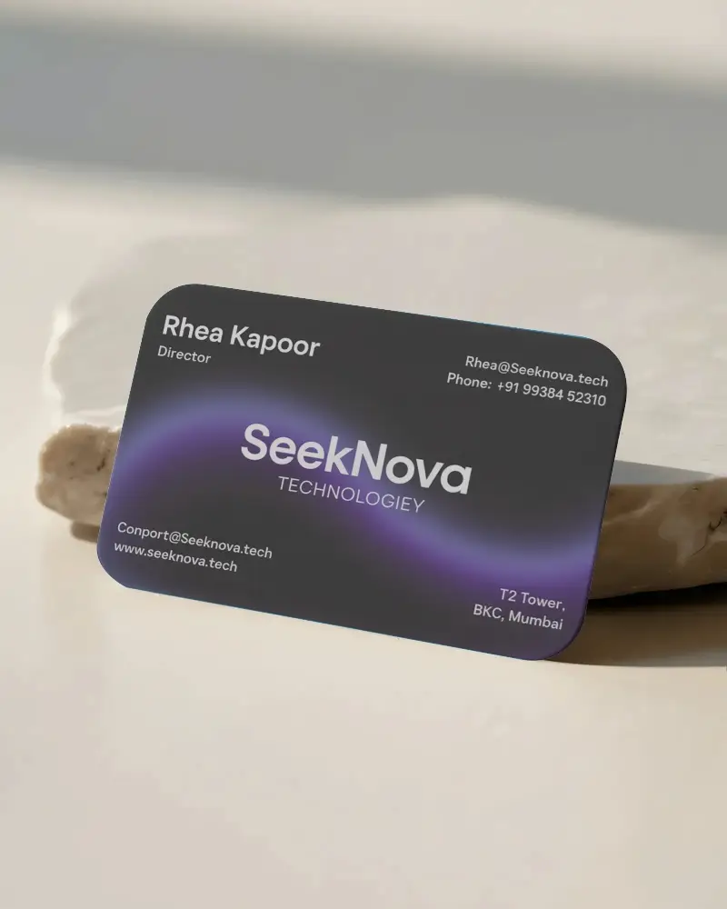 Premium Rounded Corner Business Card Mockup On Natural Stone Minimalist Workspace