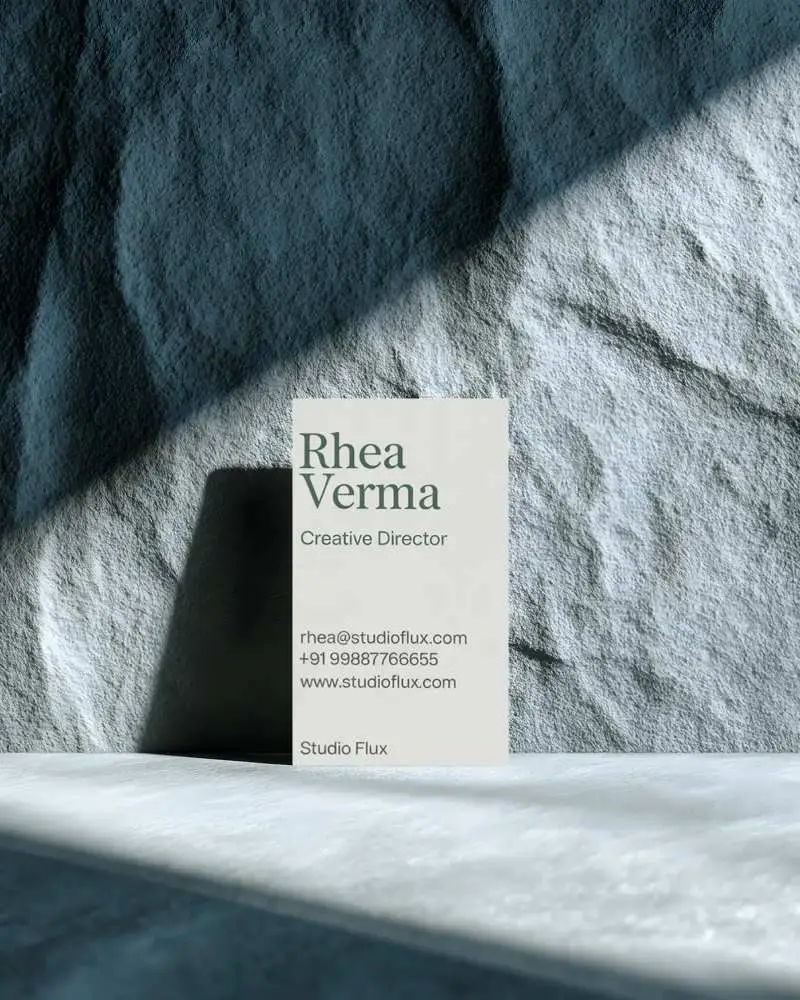 Vertical Business Card Template With Natural Light Shadow On Uneven Surface