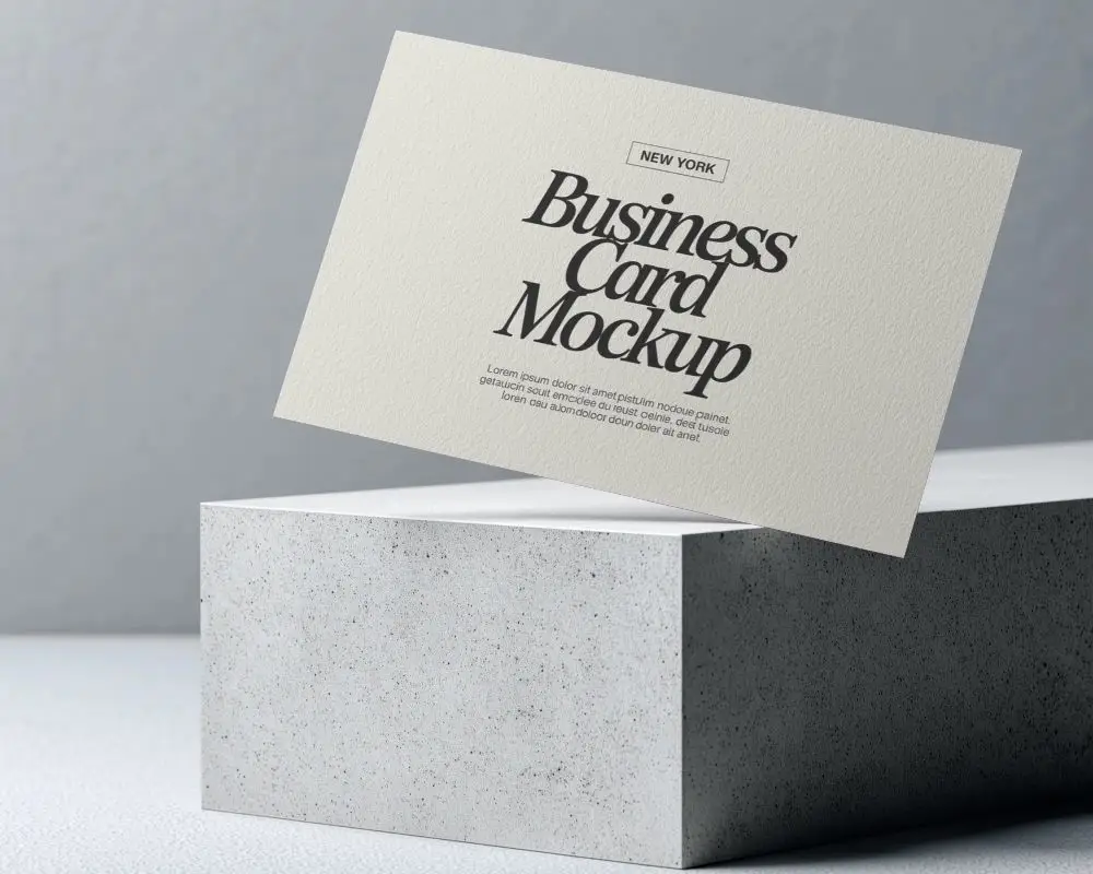 Professional Vertical Business Card Floating On Solid Minimalistic Cube Background