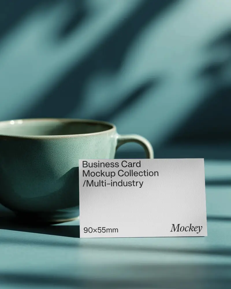Elegant Business Card Display On Table With Cup And Soft Shadows Background