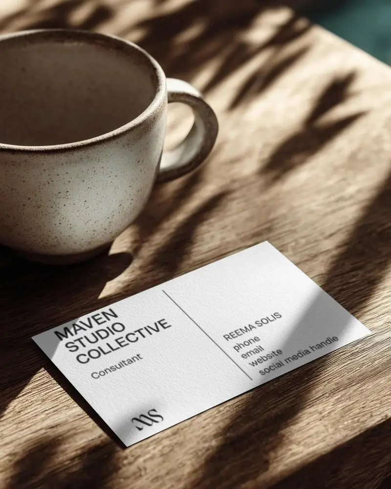 Elegant Textured Business Card Mockup With Soft Shadows And Coffee Cup