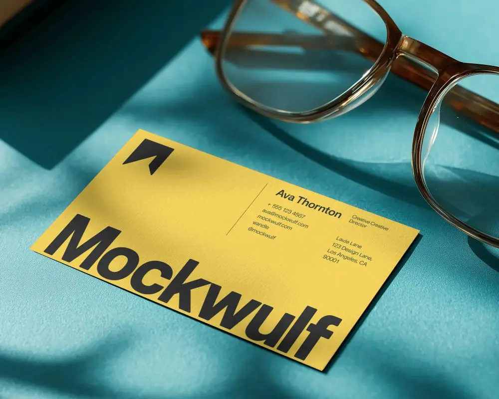 Premium Textured Business Card Mockup With Eye Glasses Shadow Effect For Branding