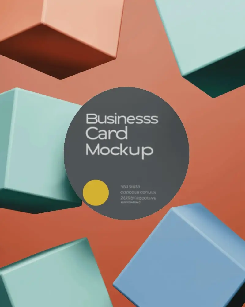 Creative Circle Business Card Mockup With Floating Geometric Shapes For Brand Presentation