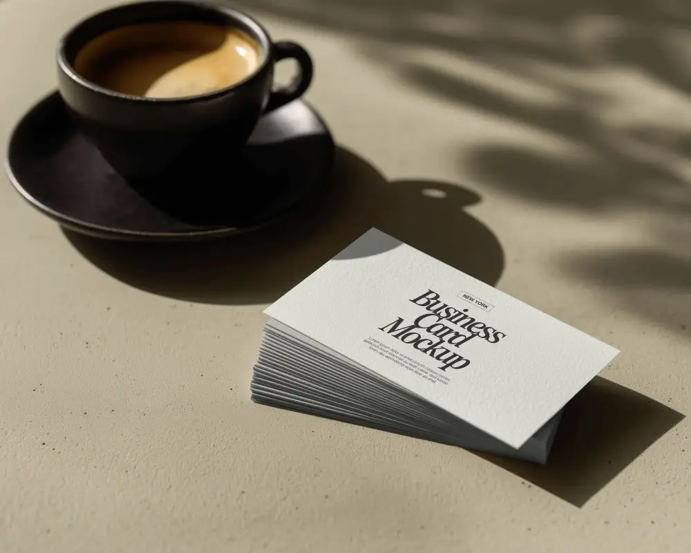 High Quality Realistic Business Card Mockup With Natural Light And Relaxed Coffee Setting