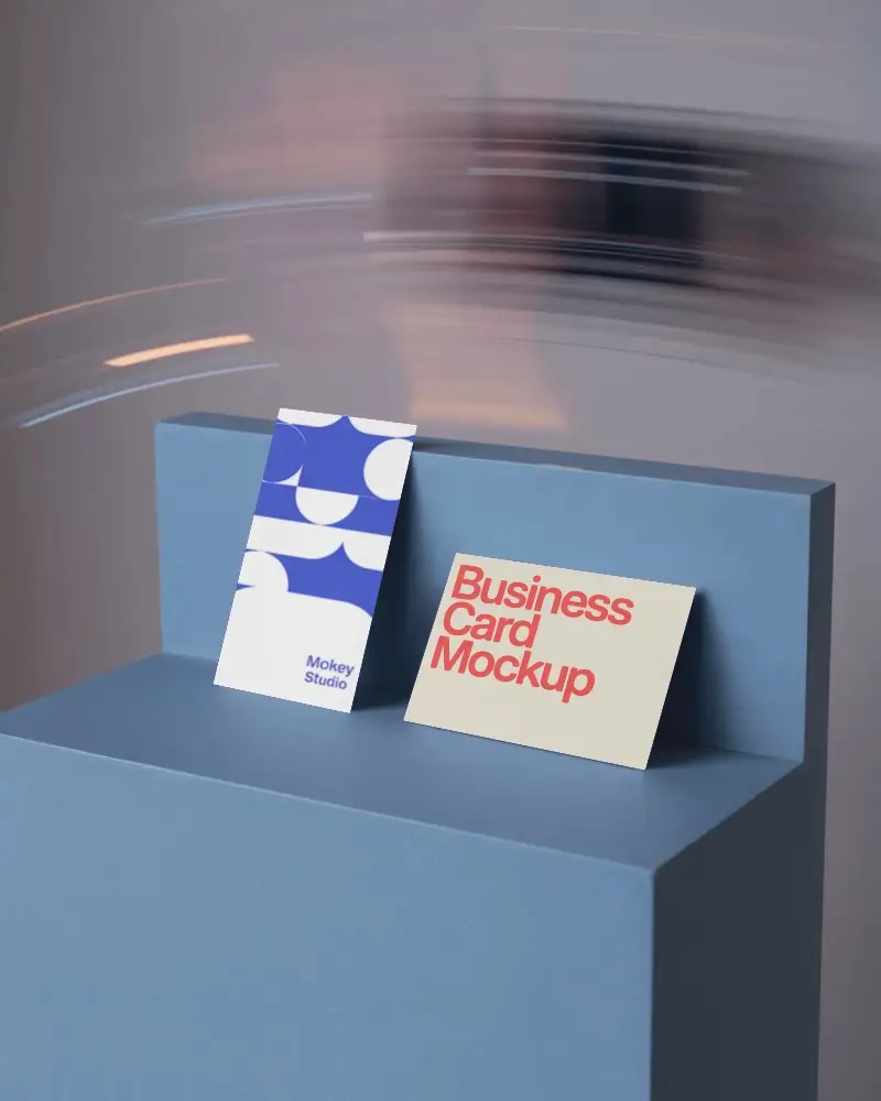 Sleek Vertical And Horizontal Business Card Mockup On Solid Block With Soft Focus