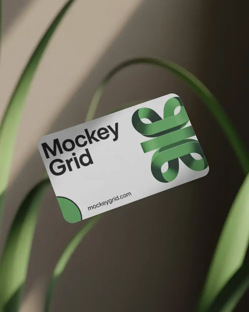 Premium Minimalist Metallic Business Card Mockup With Natural Plant Background For Branding