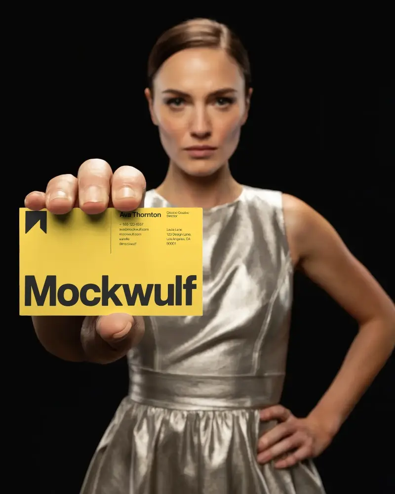 Woman Holding Blank Business Card Mockup Closeup Ideal For Corporate Identity Promotion