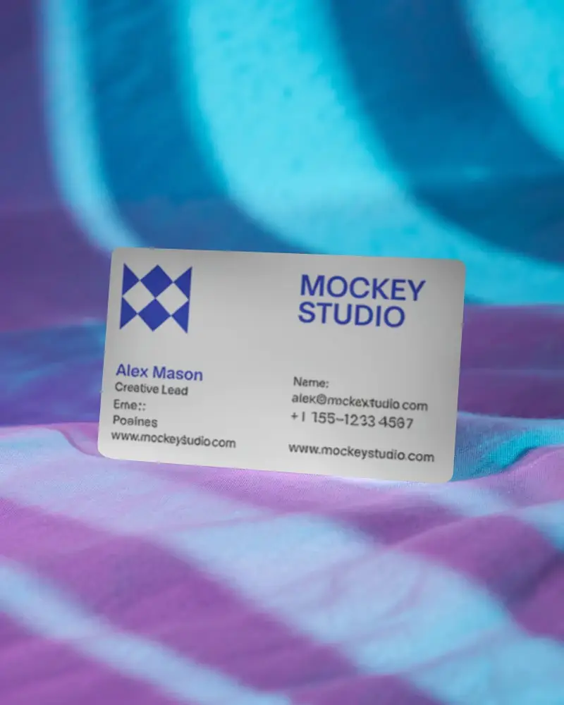 Modern Angled Business Card Mockup With Creative Fabric Texture Background For Showcase