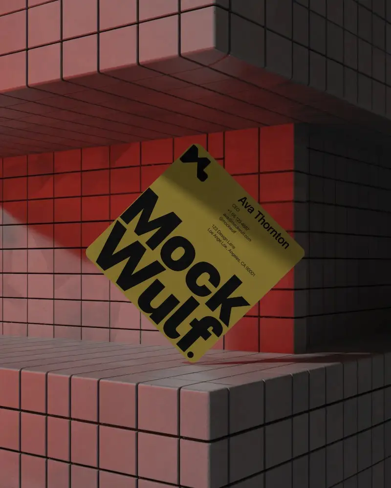 Realistic Square Business Card Mockup On Abstract Architectural Background For Marketing