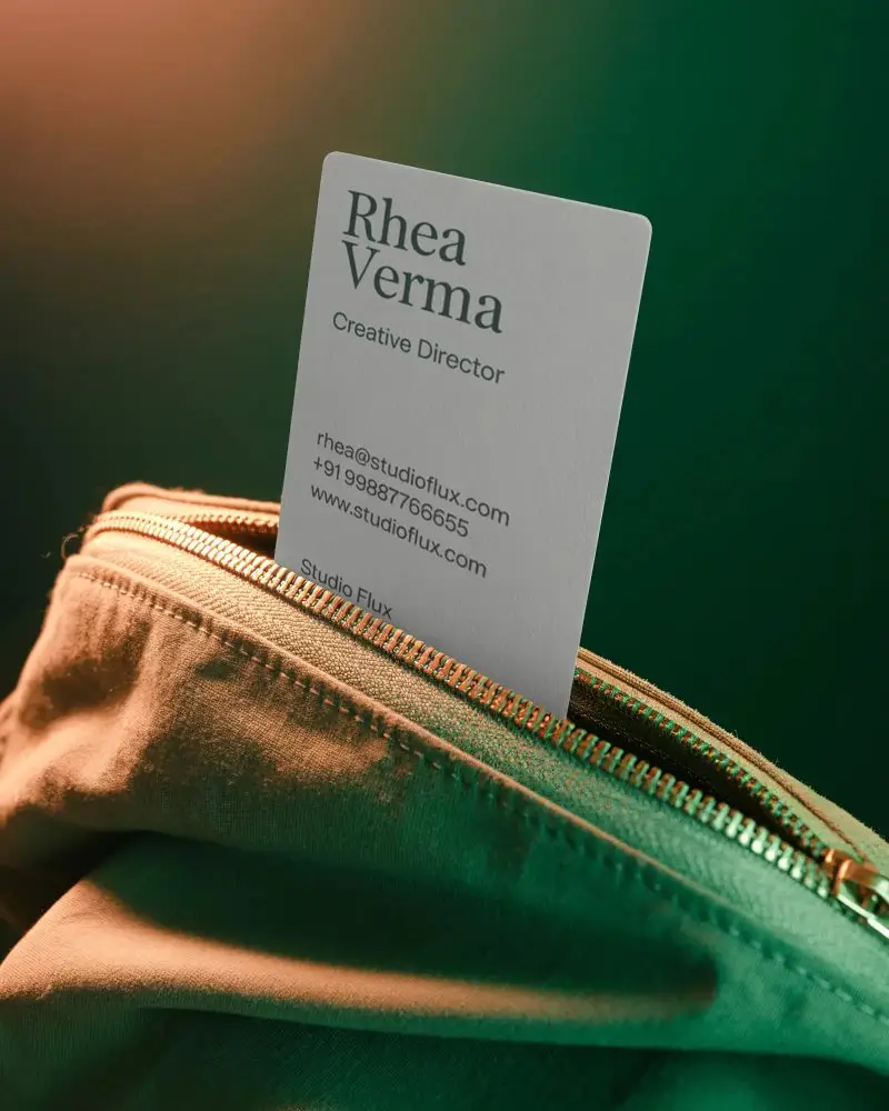 Professional Plain Business Card Mockup Inserting Into A Casual Zippered Bag Pouch Studio