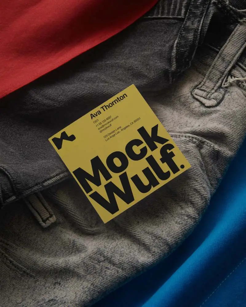 Elegant Minimalist Business Card Mockup On Casual Worn Jeans Closeup