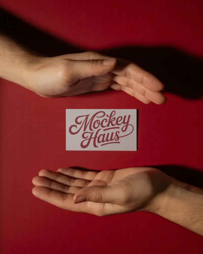 Professional Business Card Mockup With Two Hands Placing Minimalist Networking Design