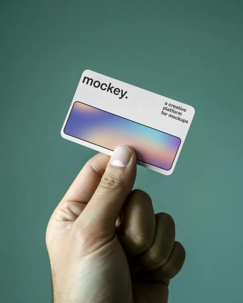 Close Up Hand Holding Minimalist Business Card Mockup On Smooth Background For Branding