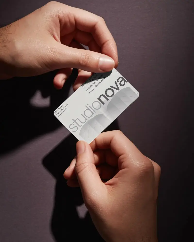 Hands Holding Blank Business Card Mockup For Professional Branding And Corporate Identity Showcase