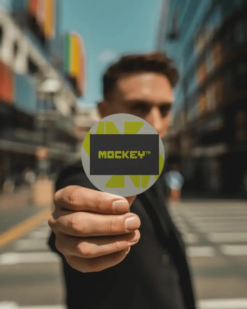 Professional Round Business Card Mockup Held By Personalized Brand Marketing Display In City