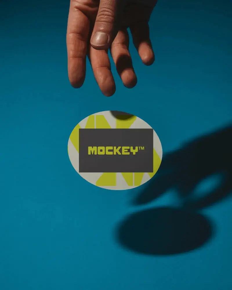 Round Minimalist Business Card Floating Above Hand With Shadow Background Mockup