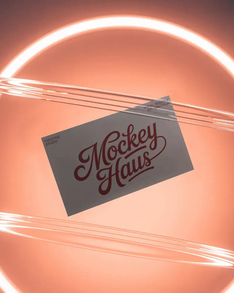 Sleek Floating Business Card Mockup With Neon Light Effect For Modern Branding Presentation