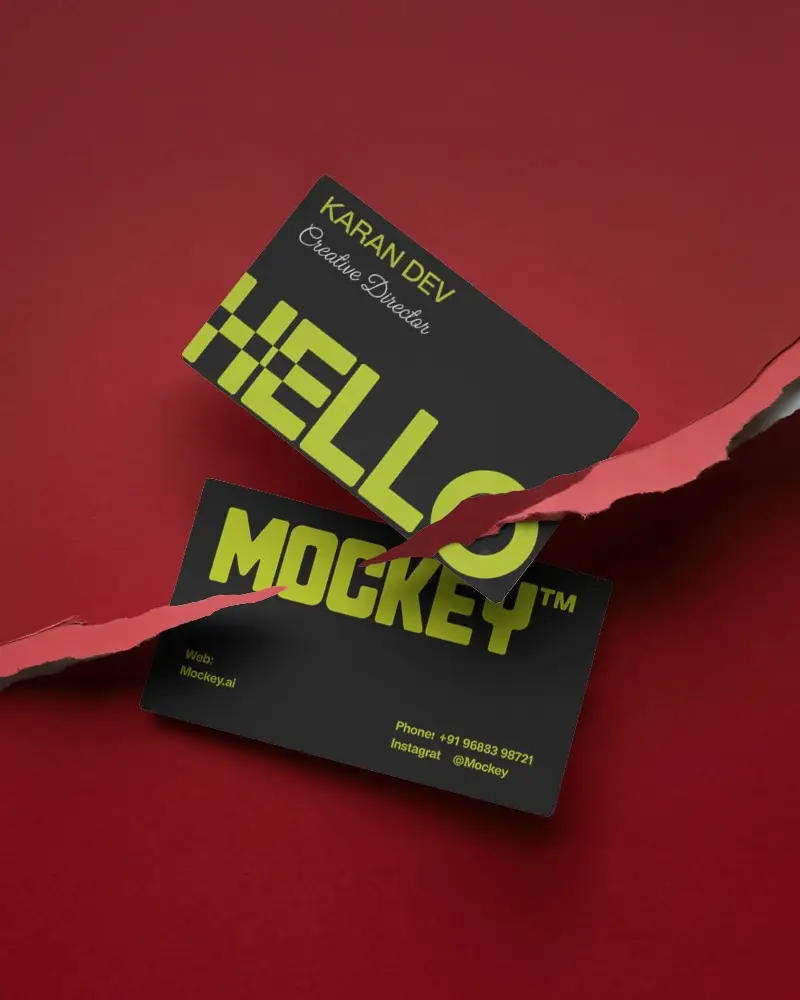 Modern Minimalist Business Card Mockup With Torn Paper Effect For Branding Design