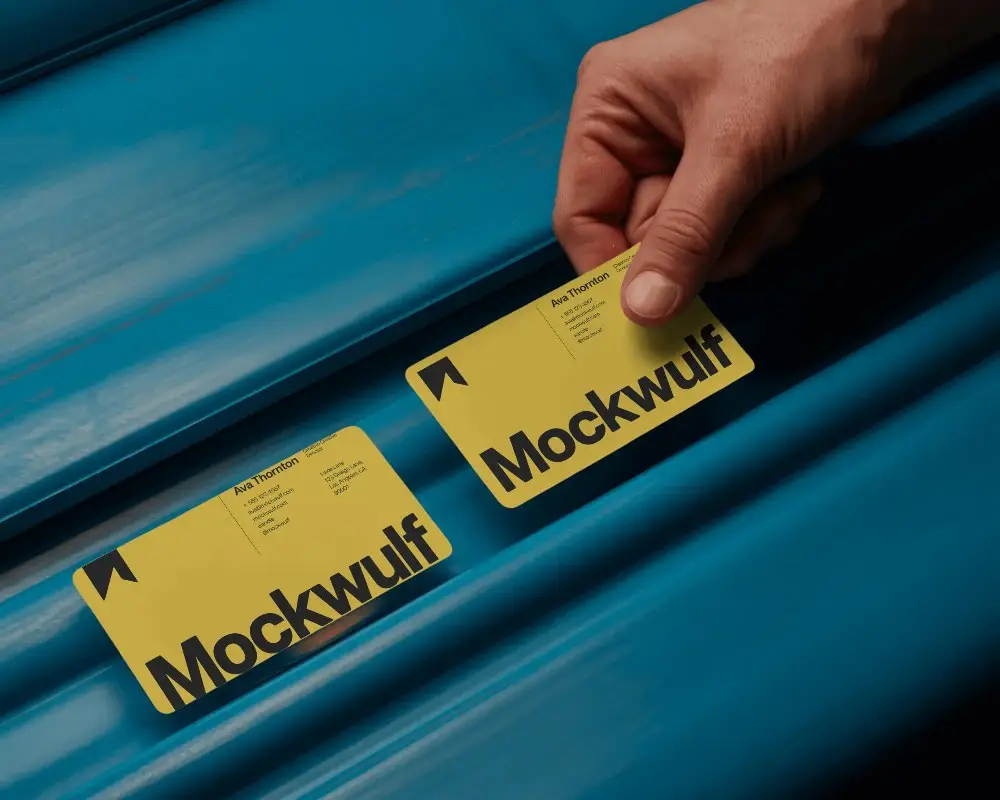 Business Card Mockup With Hand Holding Flat Card Over Smooth Background For Branding